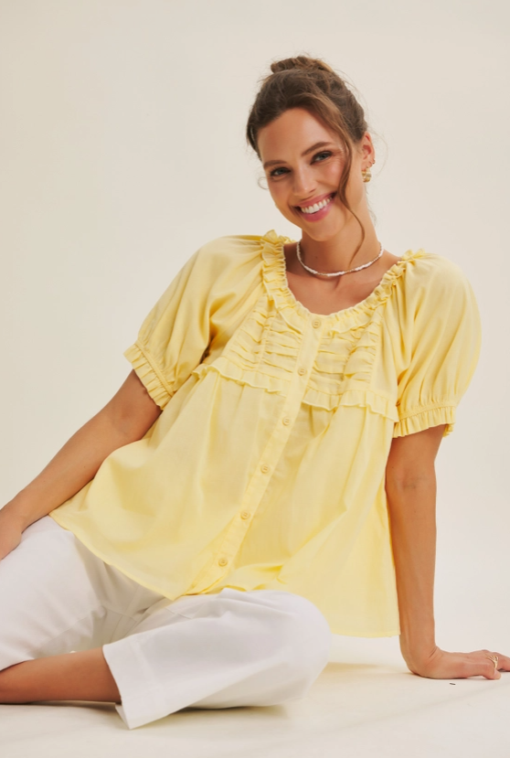 Delicate Ruffle Airy Cotton Blouse – Effortlessly Elevated Women's Top